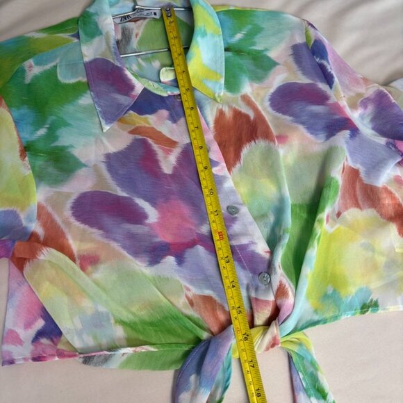 ZARA Floral Tie-Front Button Down Crop Blouse – Women’s Large - Picture 6 of 6